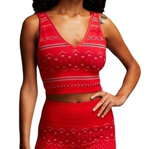 Fabletics Cloud Seamless V-Neck Crop Tank Poinsettia Nordic Fairisle Red Large